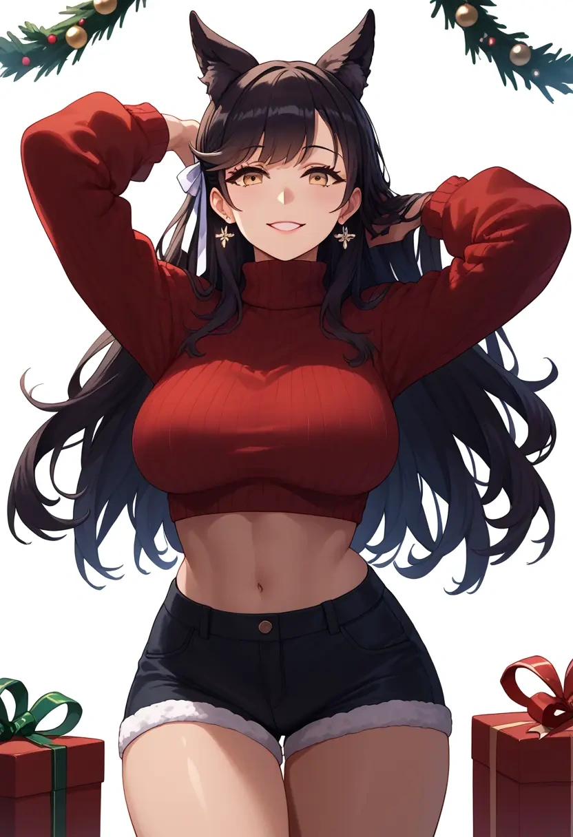 azur_lane,atago_(azur_lane),Christmas,red velvet shorts,turtleneck sweater  - 