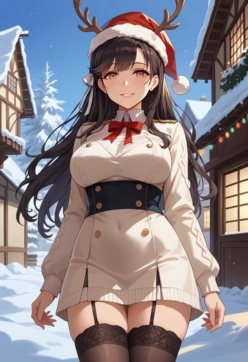 azur_lane,atago_(azur_lane),sweater,stockings,Thigh garters  - AI generated anime art