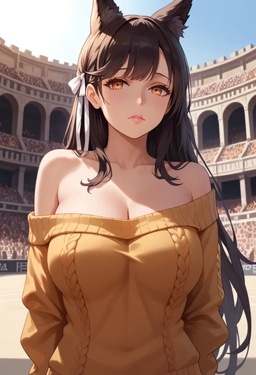 azur_lane,atago_(azur_lane),orange,sweater  - AI generated anime art