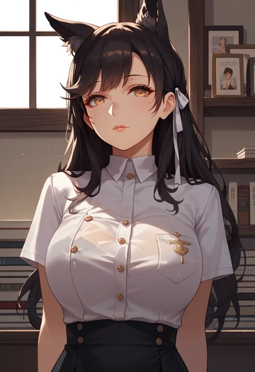 azur_lane,atago_(azur_lane),calligraphy print shirt,dolphin shorts  - AI generated anime art