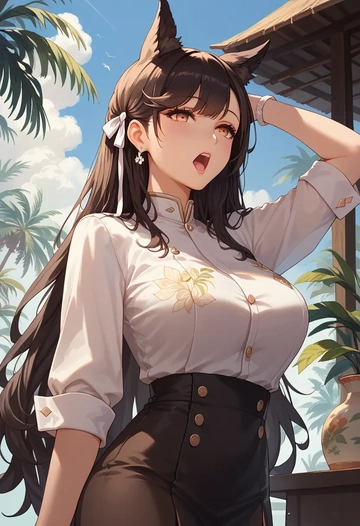 azur_lane,atago_(azur_lane),calligraphy print shirt,dolphin shorts  - AI generated anime art