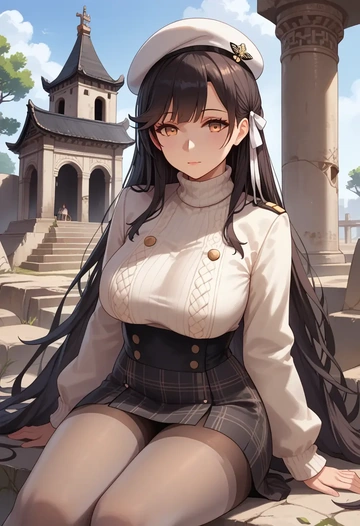 azur_lane,atago_(azur_lane),winter,student uniform,pea coat  - AI generated anime art