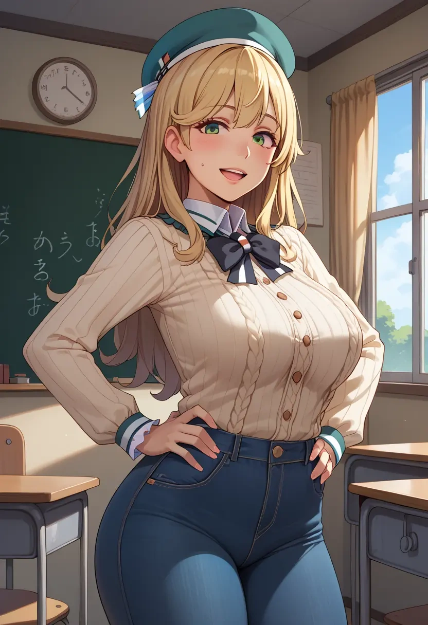 kantai_collection,atago_(kancolle),teacher, sweater, jeans shorts  - 