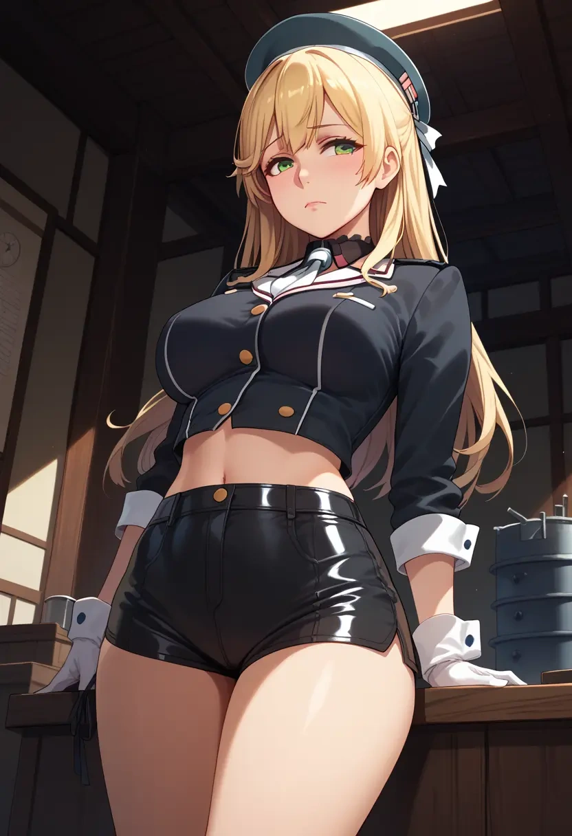 kantai_collection,atago_(kancolle),leather,shorts,crop top  - 