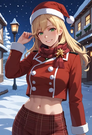 kantai_collection,atago_(kancolle),Christmas,plaid trousers  - AI generated anime art