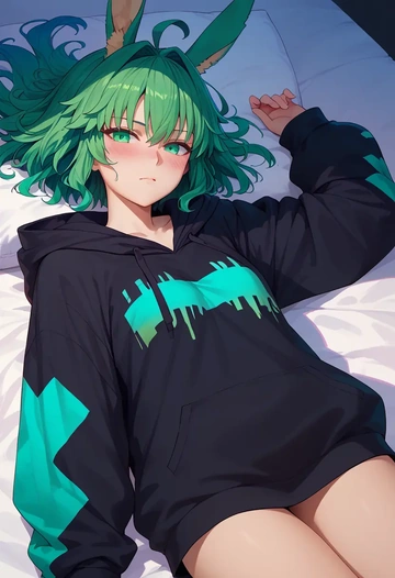 fate_(series),atalanta_(fate),oversized graphic hoodie,thigh-high socks,shorts  - AI generated anime art