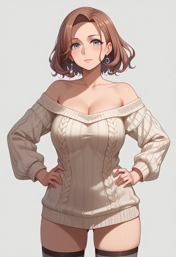 kantai_collection,atlanta_(kancolle),Hands on hips,off-shoulder,sweater,stockings  - AI generated anime art