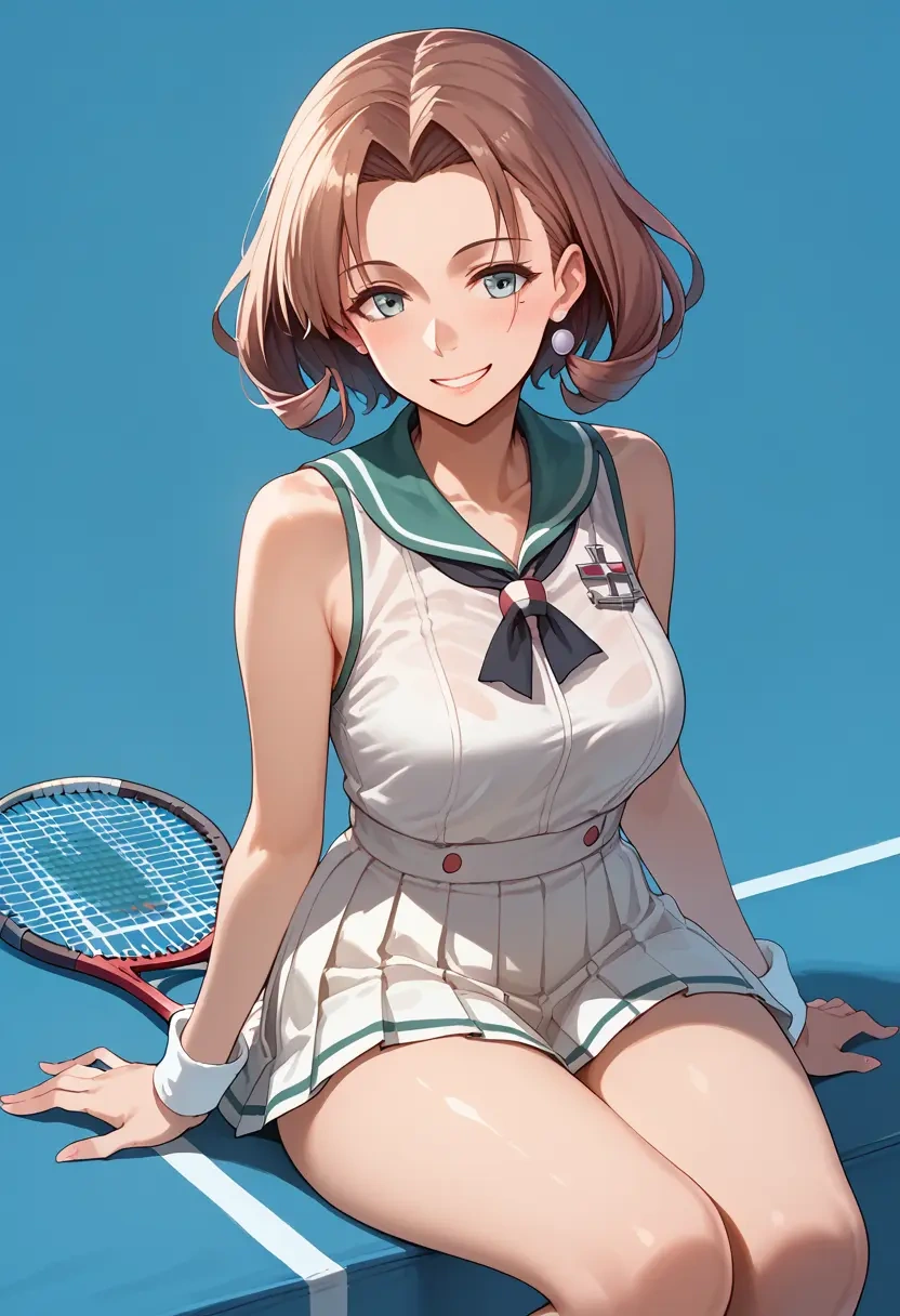 kantai_collection,atlanta_(kancolle),tennis dress,visor,trainers  - 