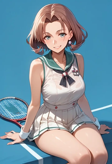 kantai_collection,atlanta_(kancolle),tennis dress,visor,trainers  - AI generated anime art