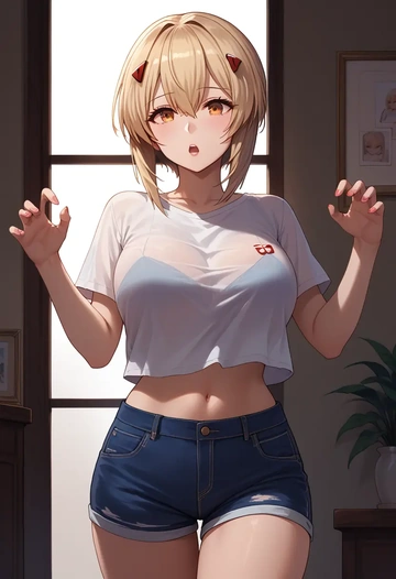 azur_lane,ayanami_(azur_lane),denim shorts  - AI generated anime art