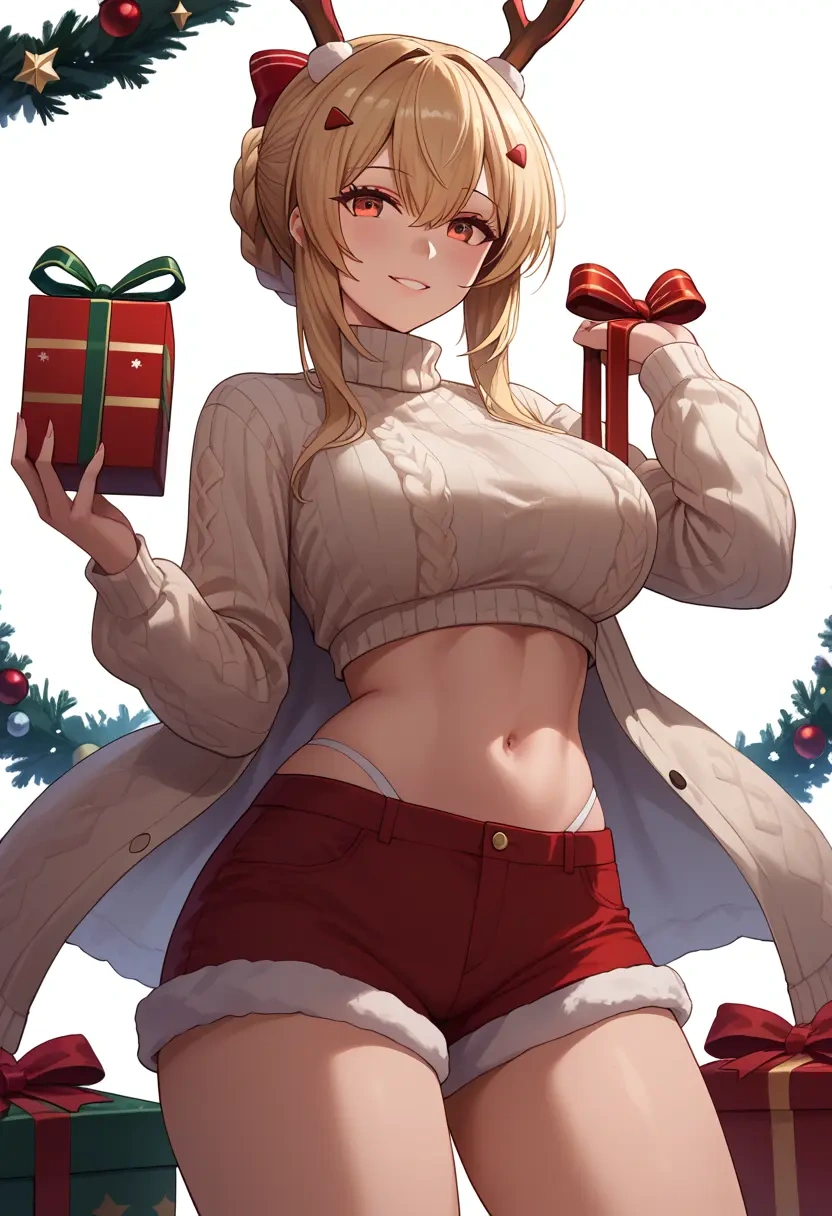 azur_lane,ayanami_(azur_lane),Christmas,red velvet shorts,turtleneck sweater  - 