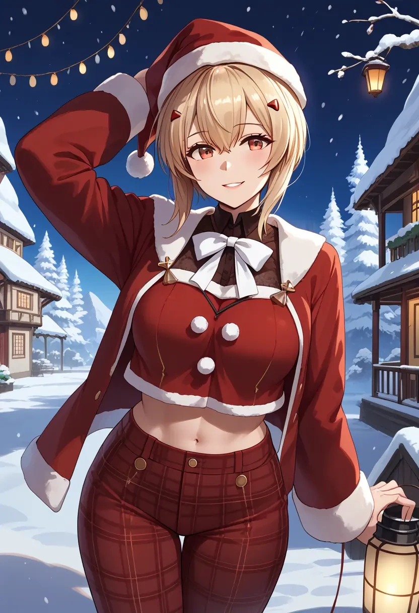 azur_lane,ayanami_(azur_lane),Christmas,plaid trousers  - 