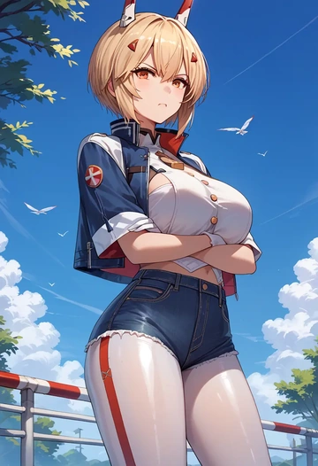 azur_lane,ayanami_(azur_lane),denim jacket,cropped,leather leggings  - AI generated anime art