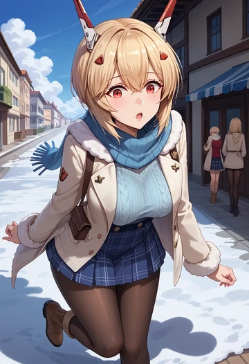 azur_lane,ayanami_(azur_lane),winter,student uniform,down jacket  - AI generated anime art