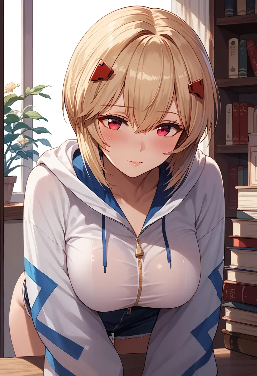 azur_lane,ayanami_(azur_lane),crop hoodie,shorts  - 