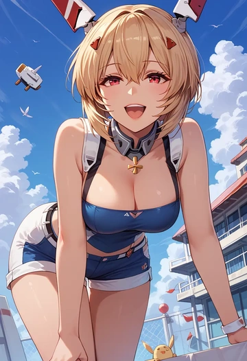 azur_lane,ayanami_(azur_lane),jogger shorts,oversized tank  - AI generated anime art