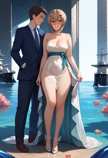 kantai_collection,ayanami_(kancolle),gown,strapless,mermaid silhouette  - AI generated anime art