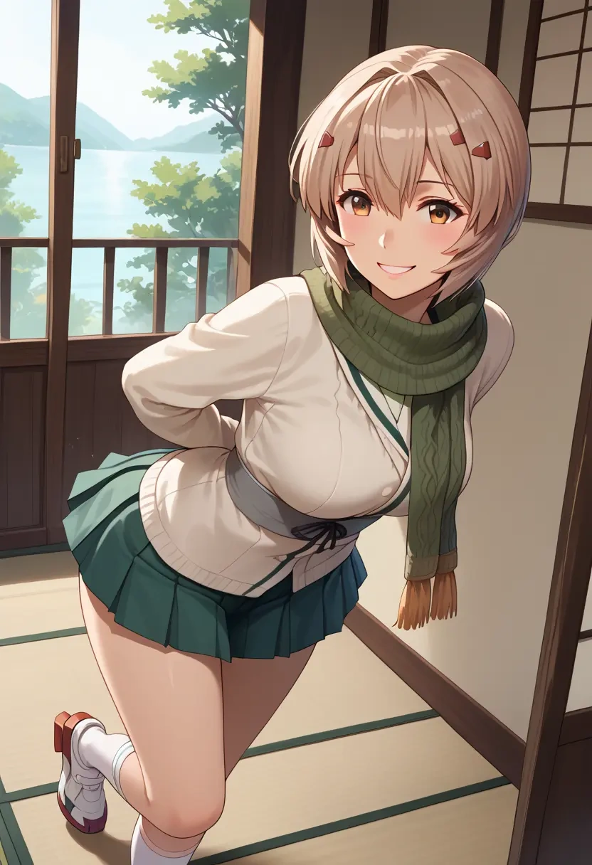 kantai_collection,ayanami_(kancolle),spring,student uniform,knit sweater  - 