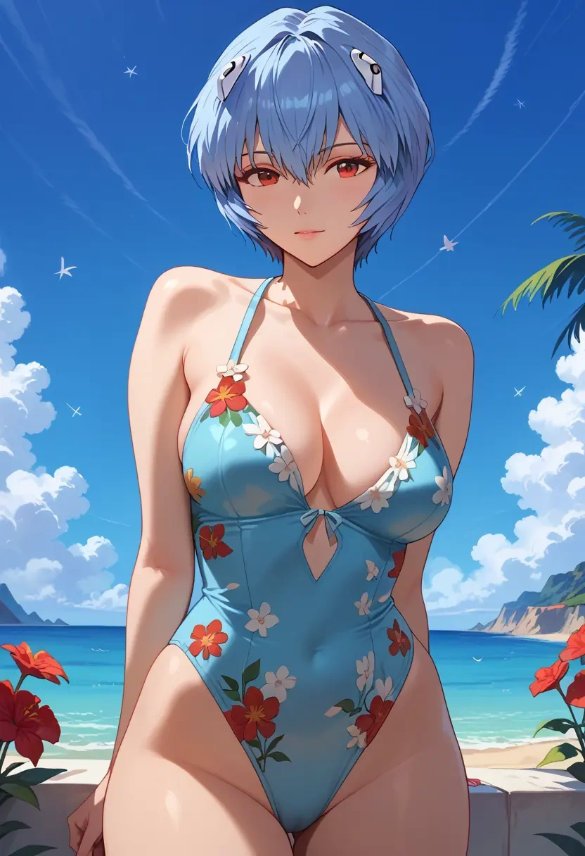 neon_genesis_evangelion,ayanami_rei,swimsuit,floral print  - 