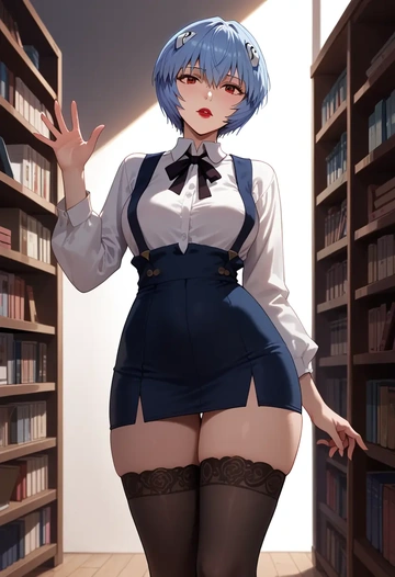 neon_genesis_evangelion,ayanami_rei,secretary,stockings  - AI generated anime art