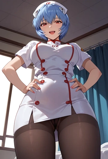 neon_genesis_evangelion,ayanami_rei,nurse pantyhose,mini skirt, sexy  - AI generated anime art