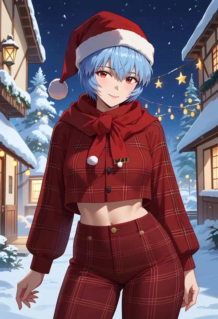 neon_genesis_evangelion,ayanami_rei,Christmas,plaid trousers  - 