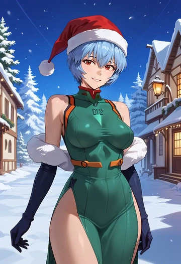 neon_genesis_evangelion,ayanami_rei,Christmas,dress  - AI generated anime art