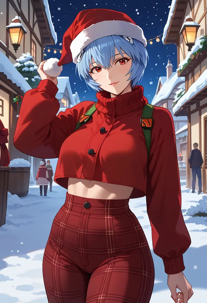 neon_genesis_evangelion,ayanami_rei,Christmas,plaid trousers  - 