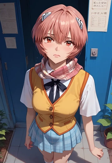 neon_genesis_evangelion,ayanami_rei,spring,student uniform,vest  - AI generated anime art