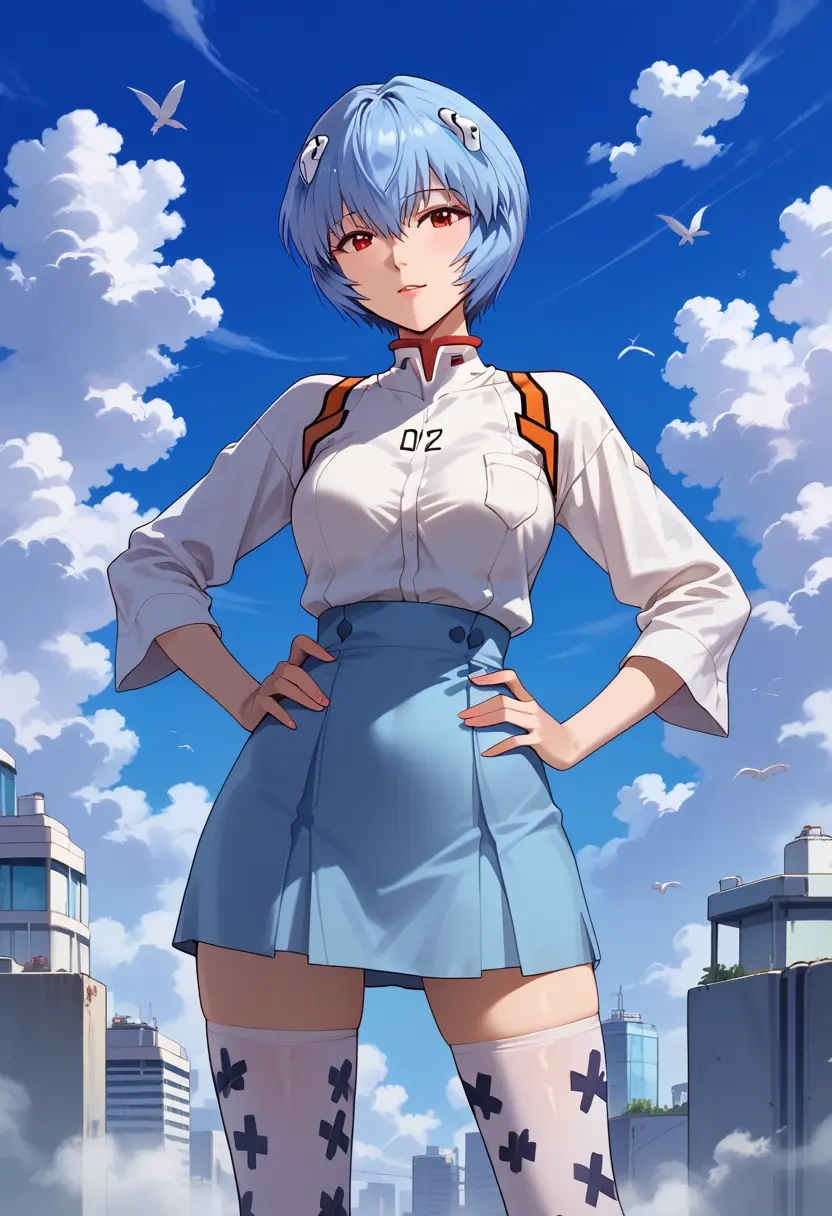 neon_genesis_evangelion,ayanami_rei,shirt dress,belted,stockings  - 