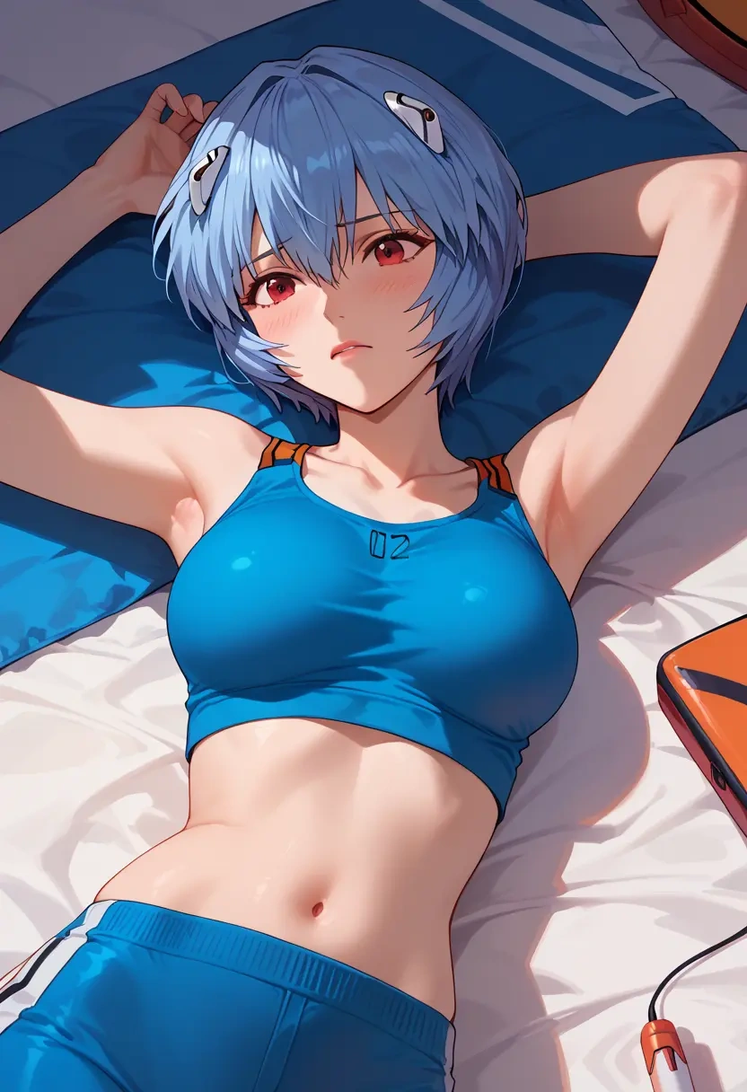 neon_genesis_evangelion,ayanami_rei,sports crop,high-waisted shorts  - 