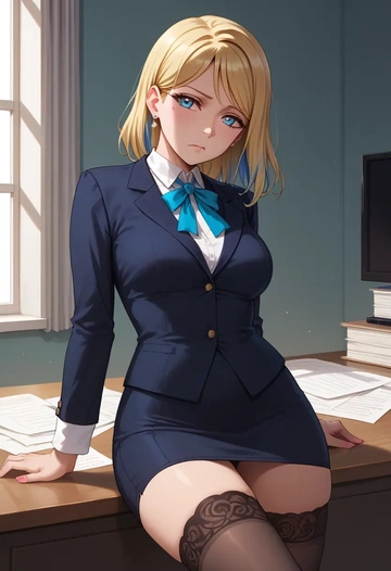 love_live!,ayase_eli,secretary, stockings  - AI generated anime art