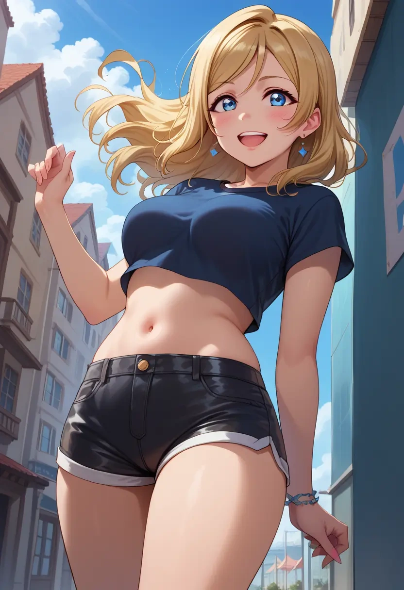 love_live!,ayase_eli,leather,shorts,crop top  - 