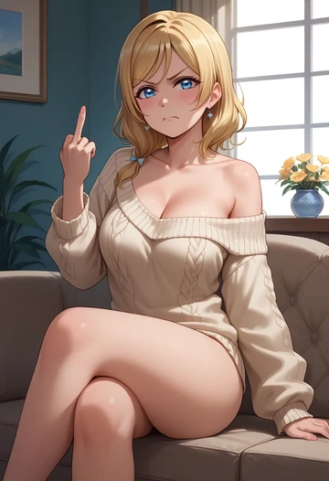 love_live!,ayase_eli,off-shoulder,sweater  - AI generated anime art