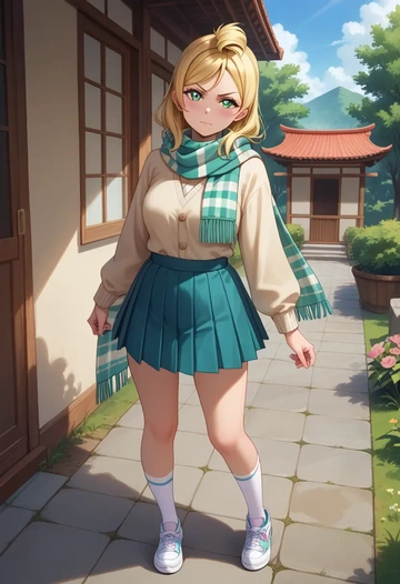 love_live!,ayase_eli,spring,student uniform,knit sweater  - AI generated anime art