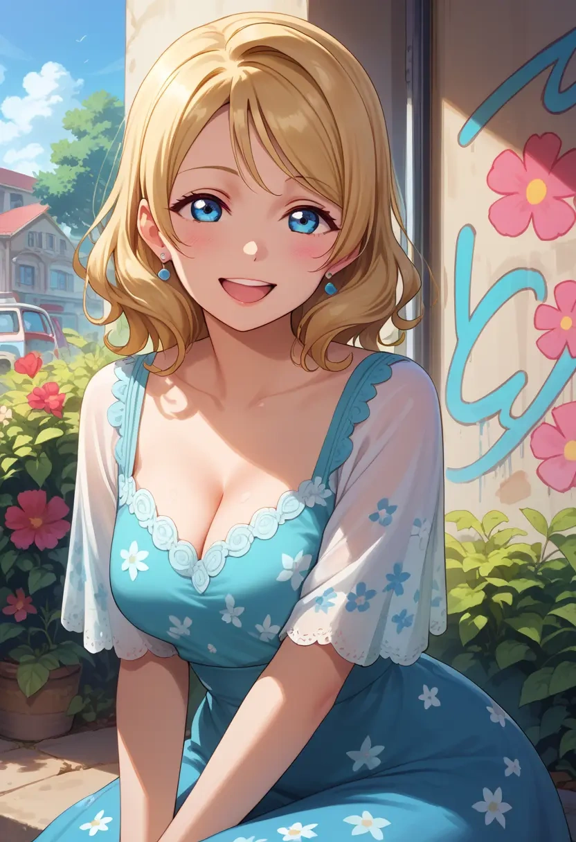 love_live!,ayase_eli,floral graffiti blouse,dolphin shorts  - 