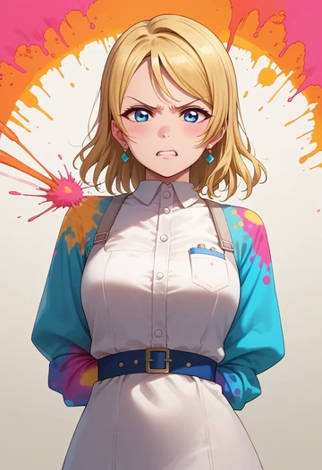 love_live!,ayase_eli,paint-splatter blouse,dolphin shorts  - AI generated anime art