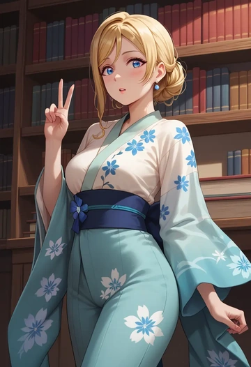 love_live!,ayase_eli,kimono,silk,wide-leg trousers  - AI generated anime art