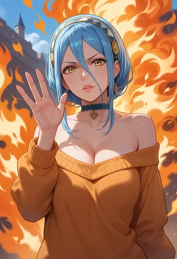 fire_emblem,azura_(fire_emblem),orange,sweater,choker  - AI generated anime art