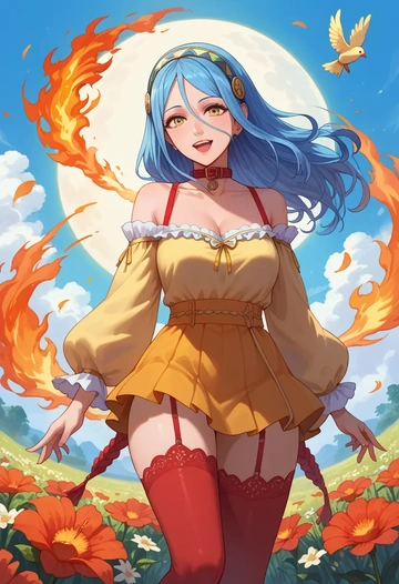 fire_emblem,azura_(fire_emblem),collar,oversized,Thigh garters  - AI generated anime art