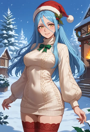 fire_emblem,azura_(fire_emblem),Christmas,sweater dress,stockings  - AI generated anime art