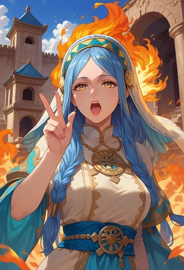 fire_emblem,azura_(fire_emblem),paint-splatter blouse,dolphin shorts  - AI generated anime art