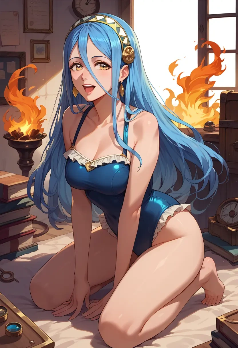 fire_emblem,azura_(fire_emblem),retro style swimsuit,frilled neckline,bow detail  - 