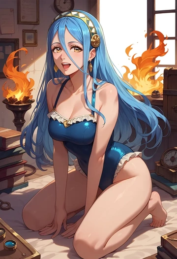 fire_emblem,azura_(fire_emblem),retro style swimsuit,frilled neckline,bow detail  - AI generated anime art