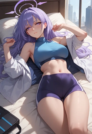 blue_archive,azusa_(blue_archive),yoga shorts  - AI generated anime art