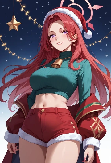 blue_archive,azusa_(blue_archive),Christmas,red velvet shorts  - AI generated anime art