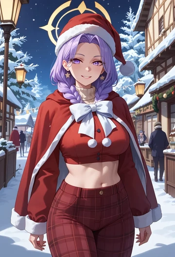 blue_archive,azusa_(blue_archive),Christmas,plaid trousers  - AI generated anime art