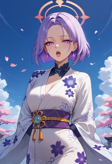 blue_archive,azusa_(blue_archive),kimono,silk,wide-leg trousers  - AI generated anime art