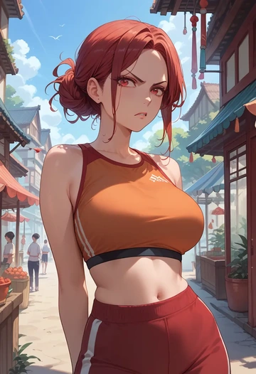 original,backbeako,sports crop,high-waisted shorts  - AI generated anime art