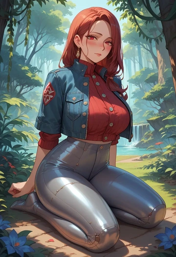 original,backbeako,denim jacket,cropped,leather leggings  - AI generated anime art